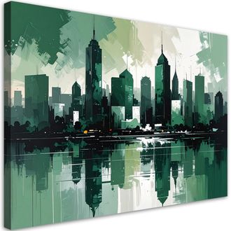 Feeby Cuadro En Lienzo, Edificios Urbanos Modernos Verde, 120x80