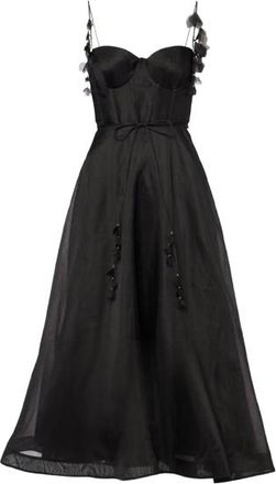 Zimmermann Floral Linene Black Midi Dress Size S