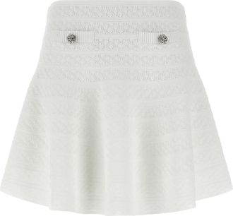 Self Portrait Pointelle Gebreide Mini Rok - Dames - Korte rokken - Wit - M - Polyester - Rokken