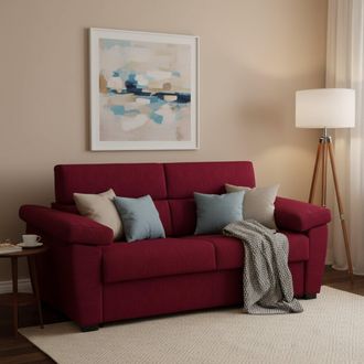 Dmora Sof&aacute; Cama 3 Plazas Trino, Desenfundable, Con Almacenaje Hecho En Italia, Lavable, 225x95 Cm Rojo