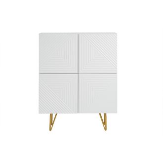 Miliboo Aparador Alto De Dise&ntilde;o Con 4 Puertas Y Grabados De Metal Blanco Mate Y Dorado 86 Cm Ozen