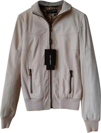 Dolce & Gabbana Womens White Leather Jacket Size XS