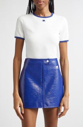 Courr&egrave;ges Contrast Trim Logo T-Shirt in Heritage White/Mineral Blue at Nordstrom, Size X-Large