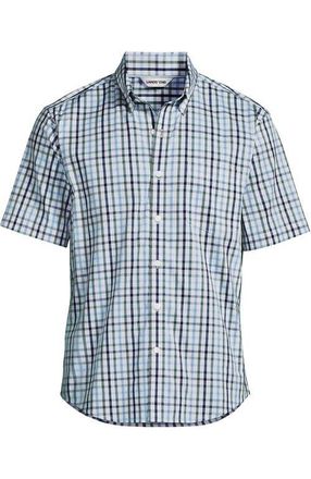 Lands End Traditional Fit Short Sleeve Travel Kit Shirt in Tourmaline Tattersall at Nordstrom, Size Xx-Large