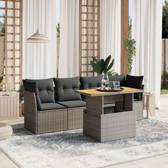 vidaXL Juego De Sof&aacute;s Jard&iacute;n Con Cojines 5 Pzas Rat&aacute;n Sint&eacute;tico Gris Vidaxl