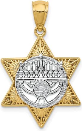 Diamond2Deal 14k Two-tone Gold Star Of David and Menorah Pendant