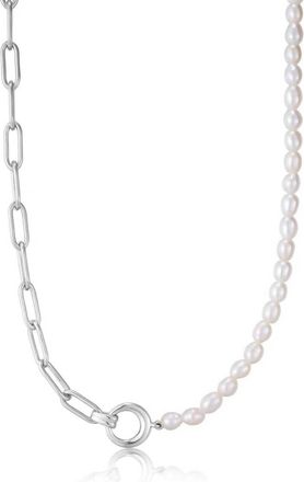 Ania Haie Womens Pearl Chunky Link Chain Necklace In Silver