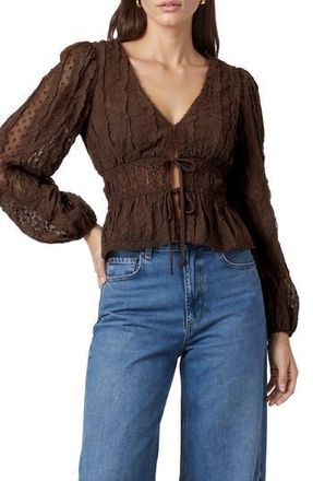 All in Favor Ruched V-Neck Tie Front Top in Brown at Nordstrom Rack, Size Medium