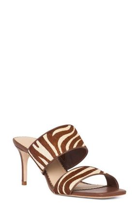 Cinq &agrave; Sept Sutton Zebra Haircalf Slide Sandal in Darksepia/Ivory at Nordstrom, Size 7Us