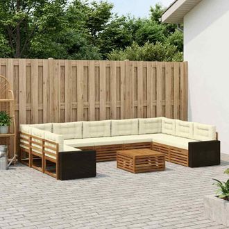 vidaXL Vidaxl Set Di Divani Da Esterno 10 Pz Naturale E Crema