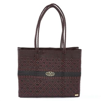 Lola's Bag Womens Travel Handmade Aztec Stripe Tote Bag With Clutch In Black/burgundy
