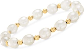 Ross-Simons 8-9mm Cultured Pearl and 14kt Yellow Gold Bead Bracelet