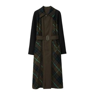 Burberry Single-Breasted Coats, female, Multicolor, Size: 4XS Check Panel Trench Coat