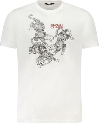 Cavalli Luipaardprint T-shirt - Heren - T-shirts - Wit - 2XL - Tops