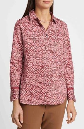 Foxcroft Iris Abstract Print Cotton Sateen Button-Up Shirt in Ruby Red at Nordstrom Rack, Size X-Large