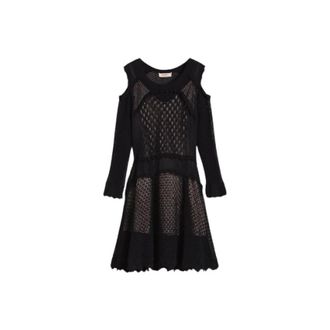 Twinset Kanten Off-Shoulder Jurk Set - Dames - Korte kleedjes - Zwart - M - Leer - Kleedjes