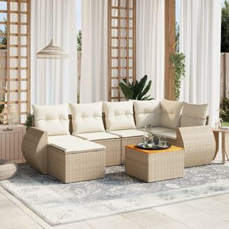vidaXL Vidaxl - Set Sof&aacute;s De Jard&iacute;n 7 Piezas Y Cojines Rat&aacute;n Sint&eacute;tico Beige