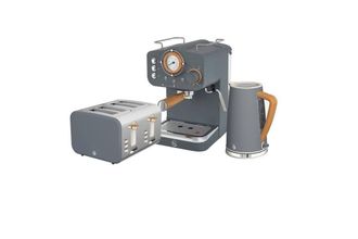 SWAN 1.7L Kettle, 4 Slice Toaster & Espresso Coffee Machine Retro Triple Pack in Grey
