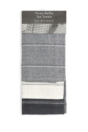 TJ Hughes Utopia 3 Pack Kitchen Tea Towel Set in Grey - TJ Hughes