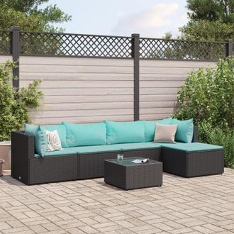 vidaXL Vidaxl - Set Muebles De Jard&iacute;n 6 Piezas Y Cojines Rat&aacute;n Sint&eacute;tico Negro