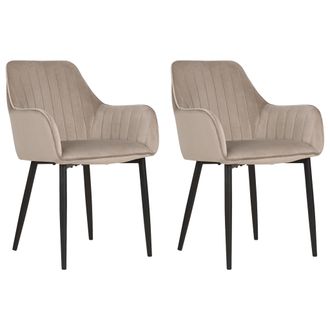 Beliani Moderno Conjunto De 2 Sillas De Comedor De Terciopelo Puntadas Verticales Patas De Metal Retro Glamour Gris Pardo Wellston