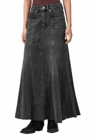 AllSaints Alma Flare Denim Maxi Skirt in Washed Black at Nordstrom, Size 8 Us