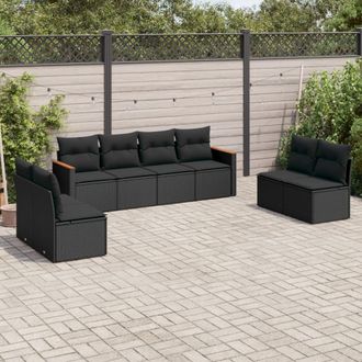 vidaXL Set De Sof&aacute;s De Jard&iacute;n 8 Piezas Y Cojines Rat&aacute;n Sint&eacute;tico Negro Vidaxl