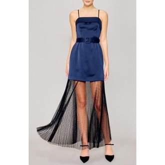 Melloday Mixed Media Illusion Dress in Navy at Nordstrom Rack, Size X-Large