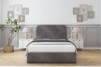 Sloomy Belvoir Naples Bed Frame With 45 Upholstered Headboard in Grey | Size: Small Double