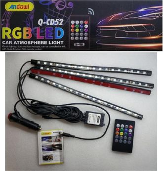 Trade Shop Trade Shop - Interior Del Coche 12led Rgb Tira De Luces Footwell Atm&oacute;sfera Mando A Distancia 12v Q-cd52
