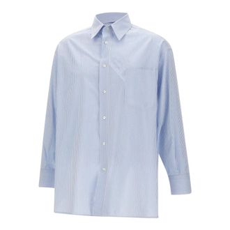 Maison Margiela Casual Shirts, male, Blue, Size: S Striped Button-down Cotton Shirt
