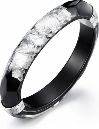 Gold & Honey Womens Thin Leaf Faceted Lucite Hinge Bangle In Black/ Silver