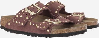 Birkenstock Unisex Sandals Arizona Rivet Suede Wine Leather And Cork