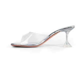 Amina Muaddi Heeled Mules, female, White, Size: 8 1/2 US Lupita Glass Slipper 70