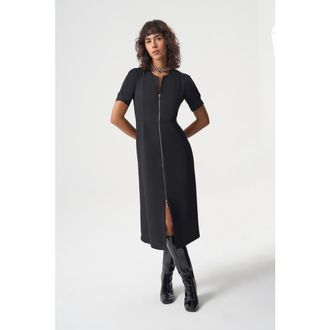 Mizalle Woven Zipper Dress in Black at Nordstrom, Size 4