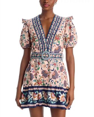 Farm Rio Superblossom Tapestry Puff Sleeve Minidress In White