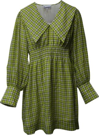 Ganni Ganni Wide Collar Smocked Mini Dress in Yellow Print Polyester