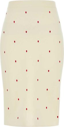 Bottega Veneta Womens Embroidered Cotton Blend Skirt - Cream - Size Medium