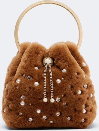 Jimmy Choo London Bon Bon Small shearling bucket bag