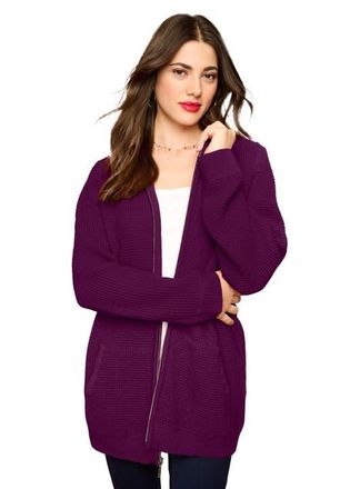 Roaman's Plus Size Waffle Knit Zip-Front Relaxed Hoodie in Dark Berry at Nordstrom, Size Small