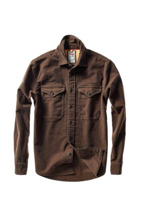 Relwen Mens Utility Long Sleeve Workshirt In Coffee Moleskin