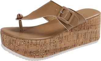 Generic Sandals for Women Platform Mules Sandals Heel Slides Summer Shoes Elegant Toe Separators Flops Slippers Summer Shoes Support Slippers (Khaki, 6.5)