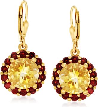 Ross-Simons Citrine and Garnet Flower Drop Earrings in 18kt Gold Over Sterling