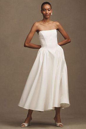 BHLDN Strapless Basque-Waist Lace-Up Fit & Flare Midi Dress