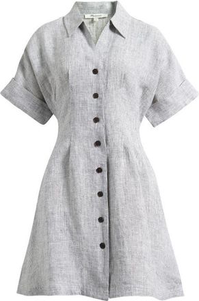 Madewell Pleated Linen Mini Shirtdress in Black White Mini Stripe at Nordstrom, Size Xx-Small