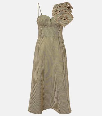 Farm Rio Striped Monstera linen midi dress