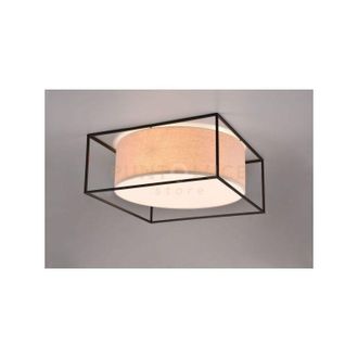 Trio Leuchten Ross Plafoniera Struttura Metallo Nero Paralume Tortora 50cm X 50cm 3 Luci Attacco E27