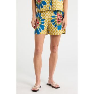 Halogen Floral Print Cotton Drawstring Shorts in Blue Multi Flower at Nordstrom Rack, Size X-Small