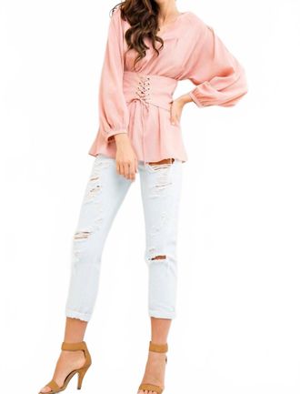 Entro Tie Front Long Sleeve Blouse In Blush