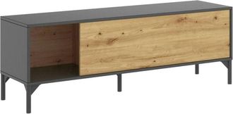 Dmora Mobile porta tv Olimpo, Credenza bassa da soggiorno, Madia da salotto per televisione, 132x39h44 cm, Rovere Nodi e Antracite, con imballo rinforzato